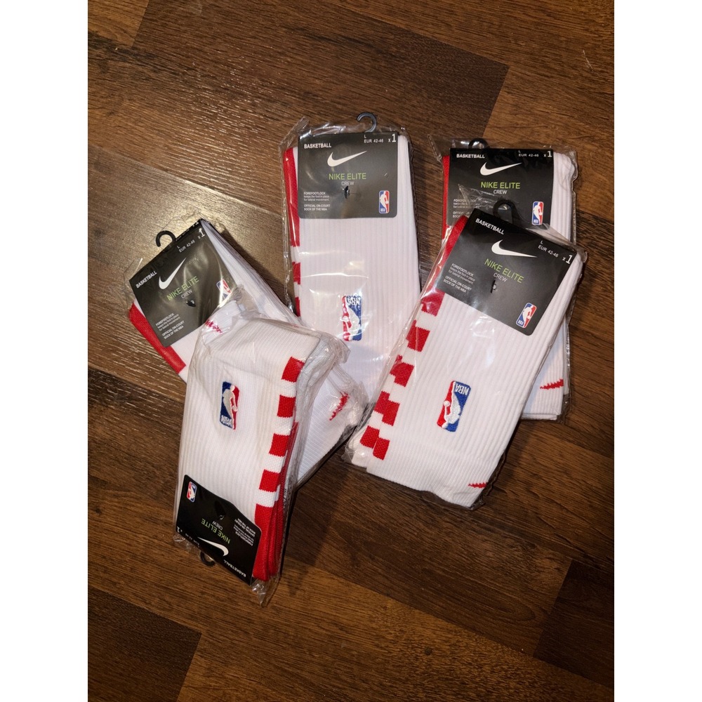 Nike Elite NBA Crew Basketball Socks White Red SX7587 5 Pair Lot Men Large 8-12